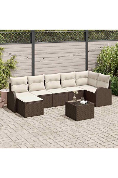 vidaxl Set de canapele pentru gradina cu perna 8 pcs Maro Rattan poli