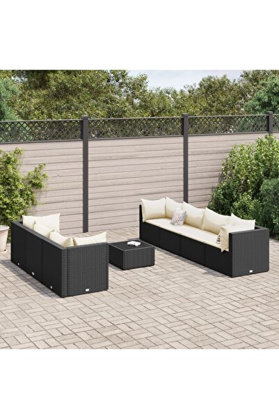 vidaxl Set mobilier de gradina cu perne, 8 piese, negru, poliratan