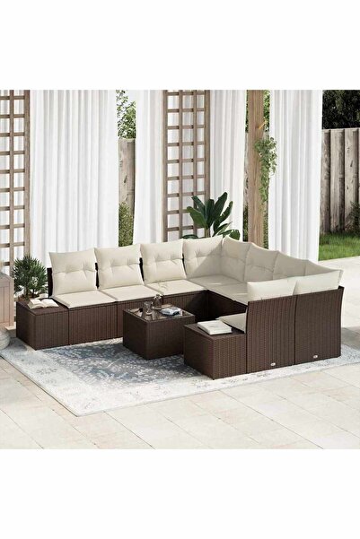 vidaxl Set de canapele pentru gradina cu perna 9 pcs Maro poliratan