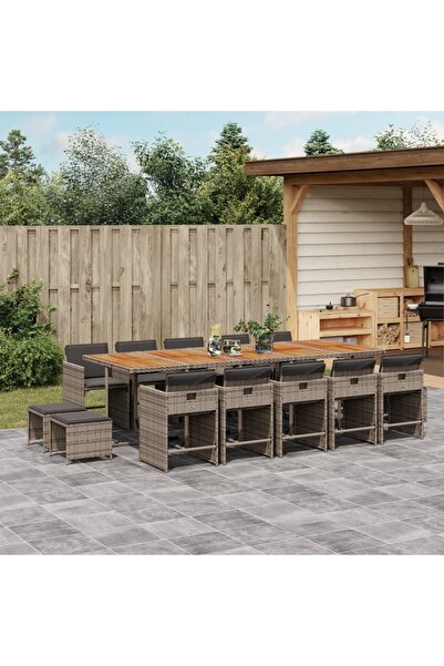vidaxl Set mobilier de gradina cu perne, 15 piese, gri, poliratan