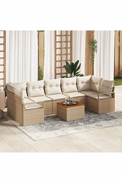 vidaxl Set de canapele pentru gradina cu perna 8 pcs Bej poliratan