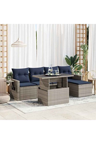 vidaxl Set mobilier gradina perne 6 piese gri poliratan/lemn acacia