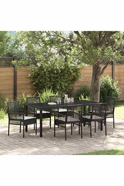 vidaxl Set de masa pentru gradina 7 pcs Negru poliratan