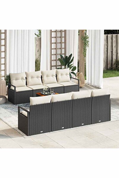 vidaxl Set de canapele pentru gradina cu perna 9 pcs Negru poliratan