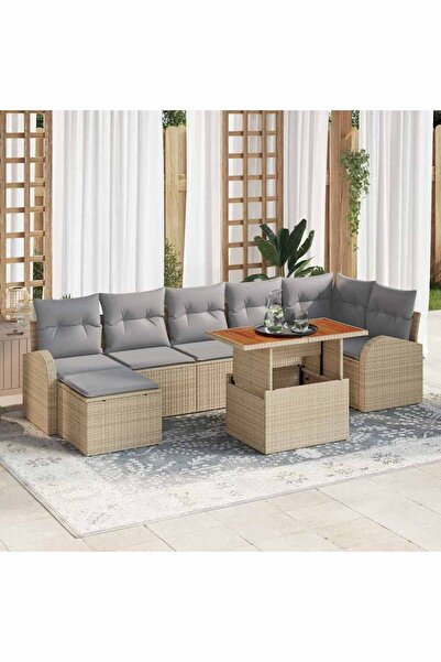 vidaxl Set de canapele pentru gradina 8 pcs Bej Rattan poli