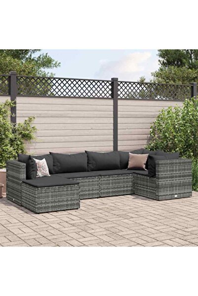 vidaxl Set mobilier de gradina cu perne, 6 piese, gri, poliratan