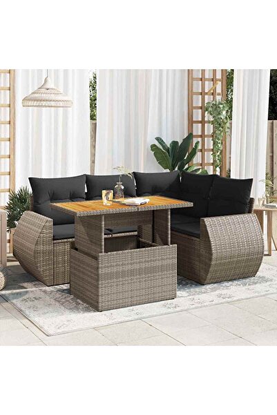 vidaxl Set canapea de gradina cu perne, 5 piese, gri, poliratan