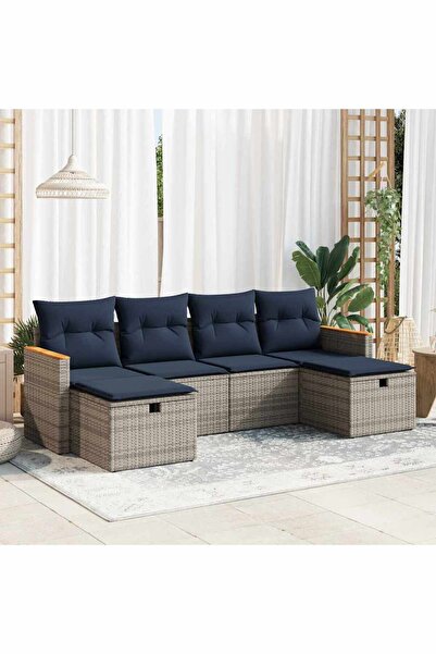 vidaxl Set mobilier gradina cu perne, 6 piese, gri, poliratan