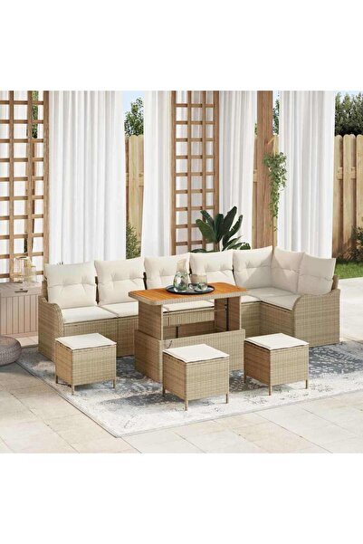 vidaxl Set de canapele pentru gradina cu perna 10 pcs Bej poliratan