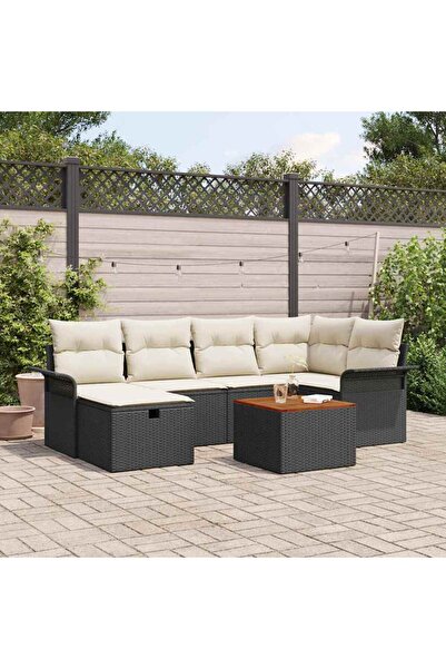 vidaxl Set de canapele pentru gradina cu perna 7 pcs Negru Rattan poli