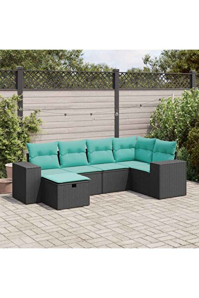vidaxl Set mobilier de gradina cu perne, 6 piese, negru, poliratan