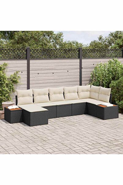 vidaxl Set de canapele pentru gradina cu perna 7 pcs Negru poliratan