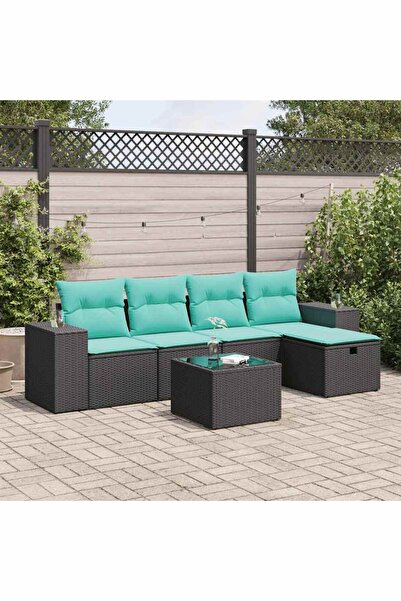 vidaxl Set mobilier de gradina cu perne, 6 piese, negru, poliratan