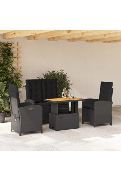 vidaxl Set mobilier de gradina cu perne, 4 piese, negru, poliratan