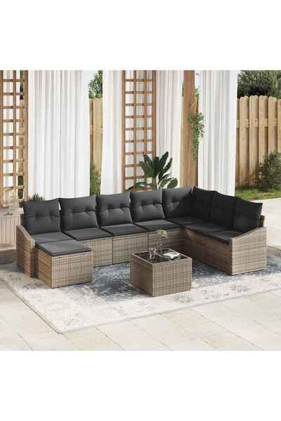 vidaxl Set de canapea cu perna 9 pcs Gri poliratan