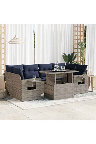 vidaxl Set canapele gradina perne 7 piese gri, poliratan