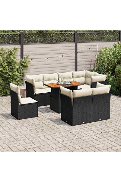 vidaxl Set mobilier de gradina cu perne, 9 piese, negru, poliratan