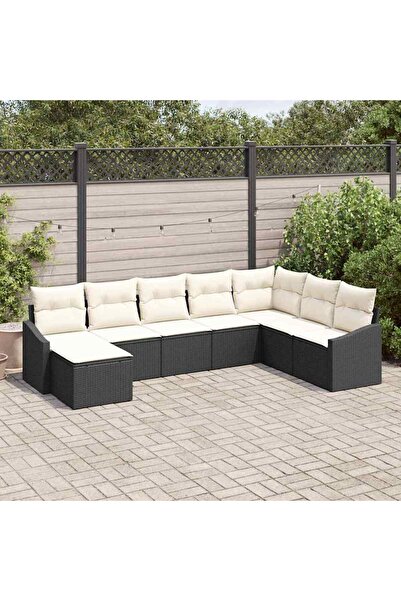 vidaxl Set de canapea cu perna 8 pcs Negru poliratan