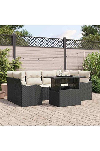vidaxl Set de canapele pentru gradina cu perna 7 pcs Negru Rattan poli