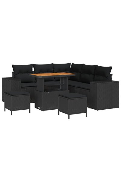 vidaxl Set de canapele pentru gradina cu perna 8 pcs Negru poliratan