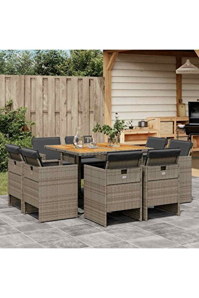 vidaxl Set mobilier gradina cu perne, 9 piese, gri, poliratan