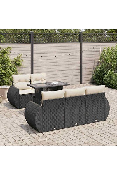 vidaxl Set mobilier de gradina cu perne, 6 piese, negru, poliratan