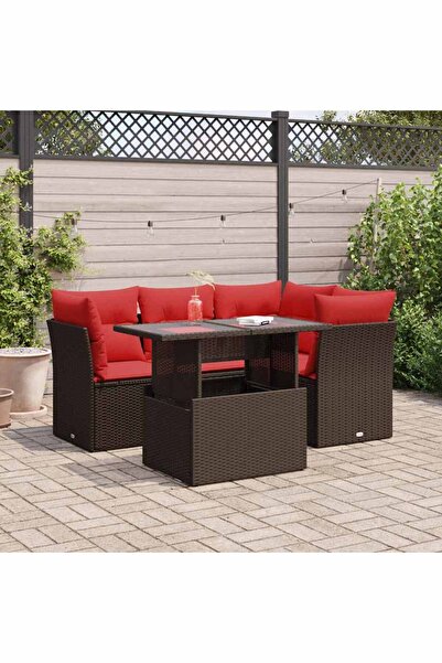 vidaxl Set canapele de gradina cu perne, 5 piese, maro, poliratan