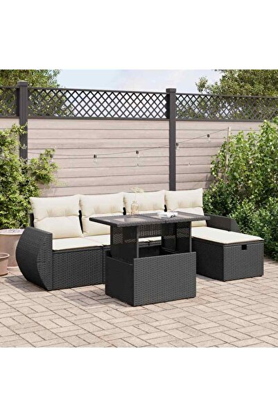vidaxl Set mobilier de gradina cu perne, 6 piese, negru, poliratan