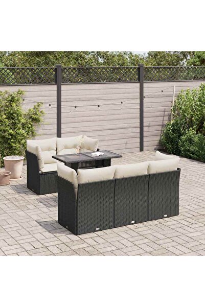 vidaxl Set mobilier de gradina cu perne, 6 piese, negru, poliratan