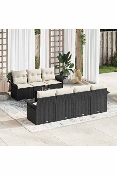 vidaxl Set de canapele pentru gradina cu perna 8 pcs Negru poliratan