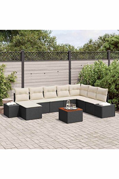 vidaxl Set de canapele pentru gradina cu perna 9 pcs Negru poliratan