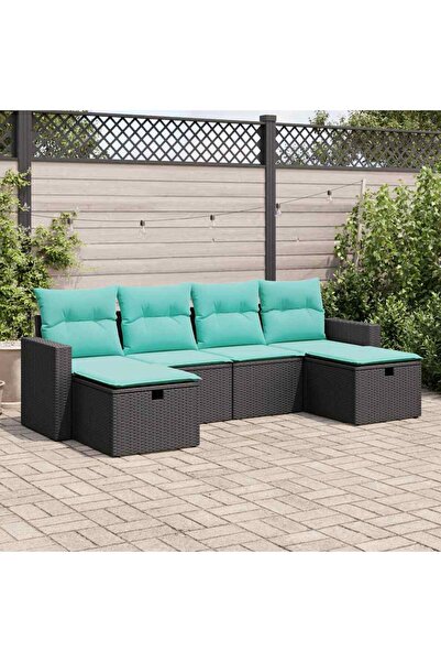vidaxl Set mobilier de gradina cu perne, 6 piese, negru, poliratan