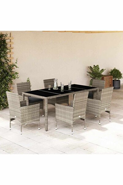 vidaxl Set mobilier gradina perne 7 piese gri deschis poliratan/sticla
