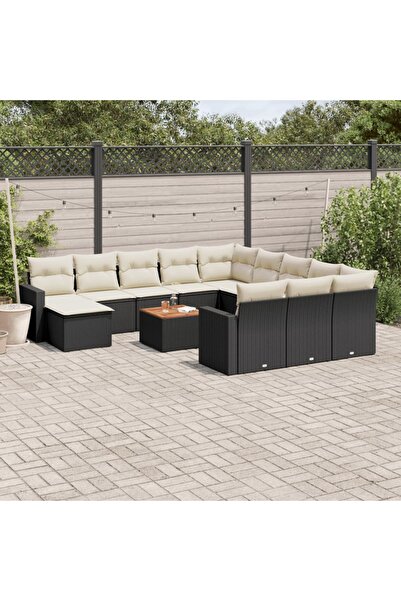 vidaxl Set mobilier de gradina cu perne, 13 piese, negru, poliratan