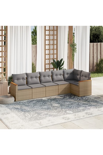 vidaxl Set canapele de gradina cu perne, 6 piese, bej, poliratan
