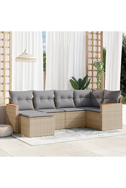 vidaxl Set canapele de gradina, 6 piese, cu perne, bej, poliratan