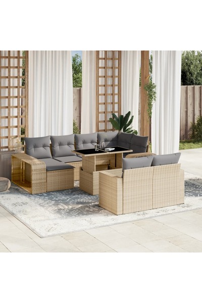 vidaxl Set canapele de gradina cu perne, 11 piese, bej, poliratan