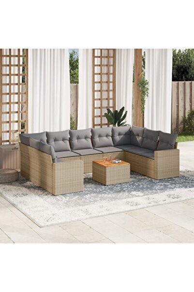 vidaxl Set canapele de gradina, 10 piese, cu perne, bej, poliratan