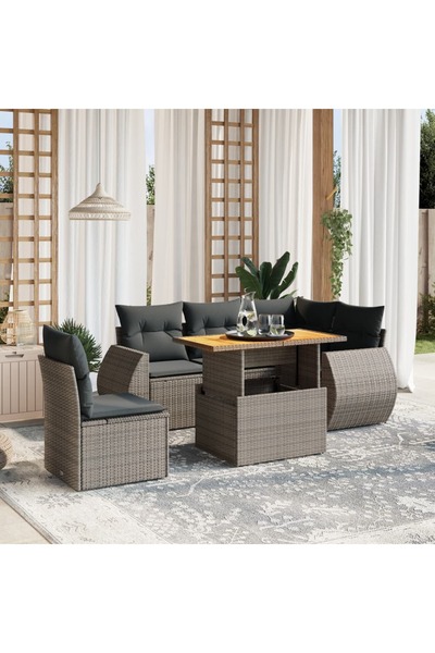 vidaxl Set mobilier gradina cu perne, 6 piese, gri, poliratan