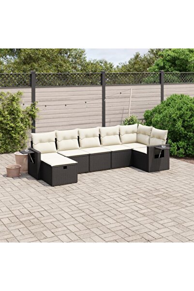vidaxl Set canapele de gradina cu perne, 7 piese, negru, poliratan