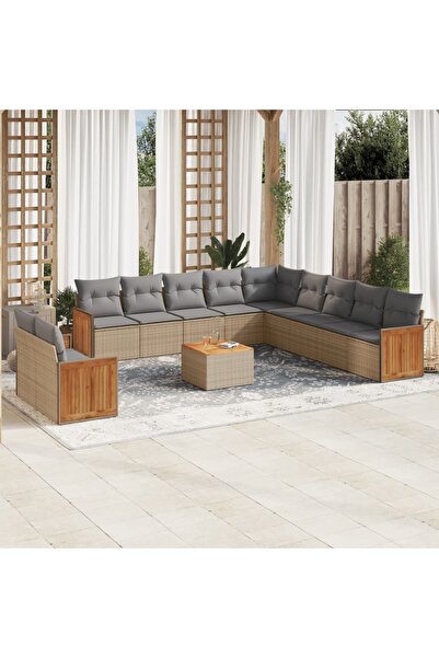 vidaxl Set canapele de gradina cu perne, 12 piese, bej, poliratan