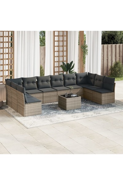 vidaxl Set canapele de gradina cu perne, 11 piese, gri, poliratan