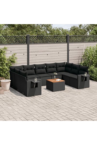 vidaxl Set canapele de gradina cu perne, 10 piese, negru, poliratan