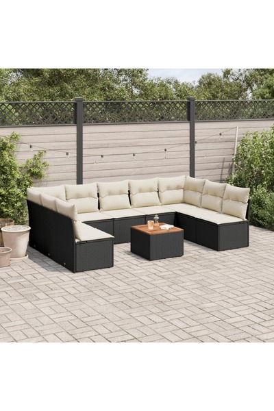 vidaxl Set canapele de gradina cu perne, 10 piese, negru, poliratan