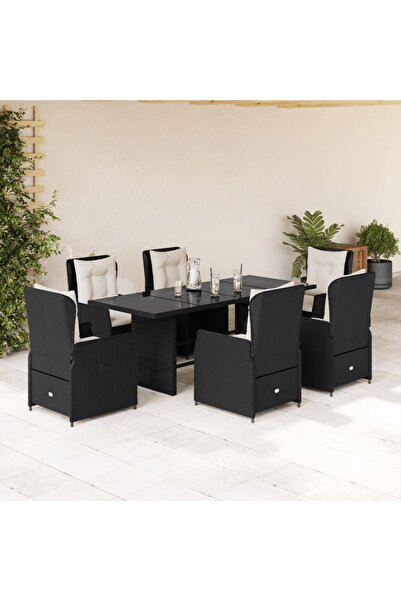 vidaxl Set mobilier de gradina cu perne, 7 piese, negru, poliratan