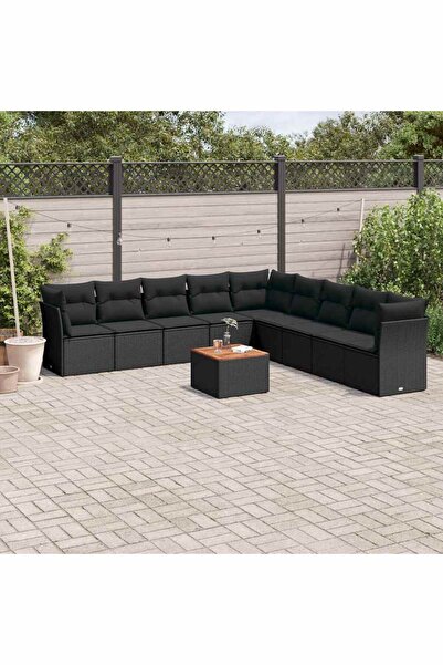vidaxl Set canapele de gradina cu perne, 10 piese, negru, poliratan