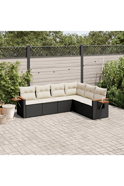 vidaxl Set mobilier de gradina cu perne, 6 piese, negru, poliratan
