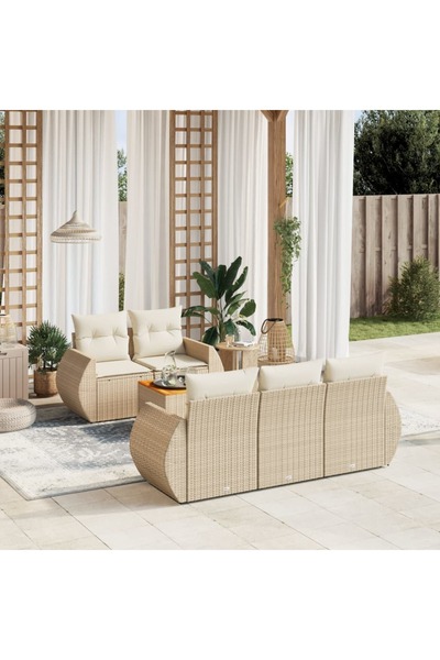vidaxl Set canapele de gradina cu perne, 6 piese, bej, poliratan