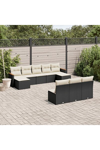 vidaxl Set canapele de gradina cu perne, 10 piese, negru, poliratan