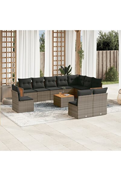 vidaxl Set canapele de gradina cu perne, 11 piese, gri, poliratan